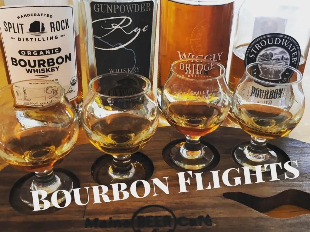 A flight of bourbons at Dave's Maine Cafe