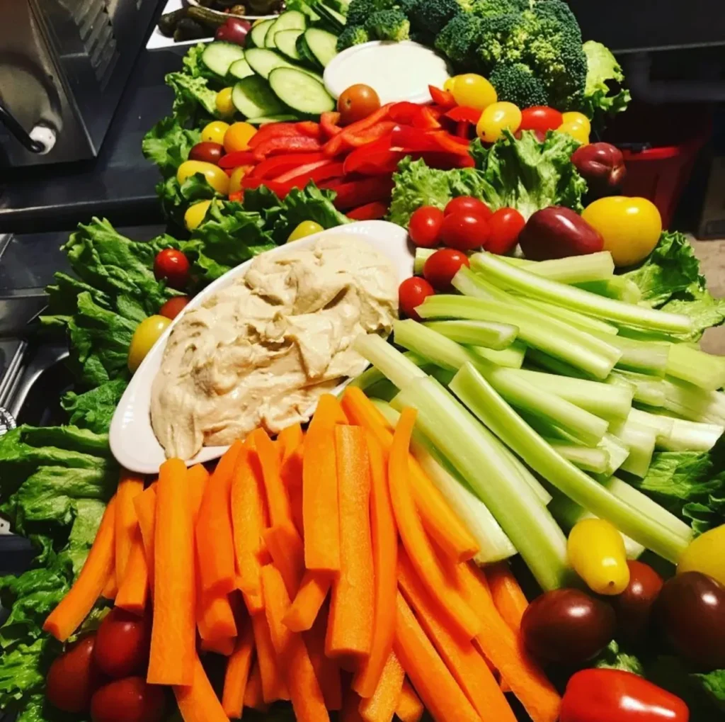 Fresh vegetable and hummus catering platter